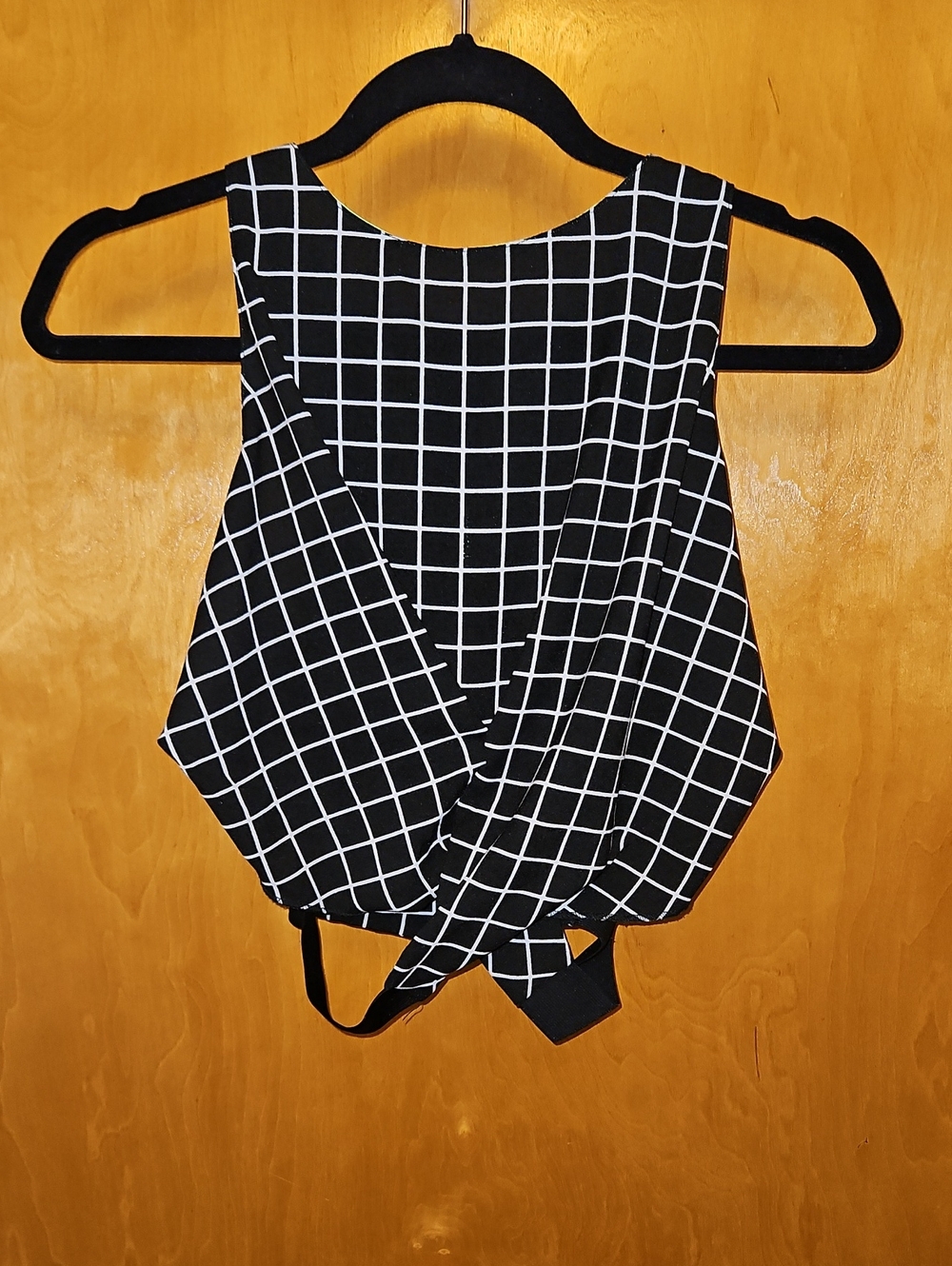 Black Grid Twist-front Crop Top - Women